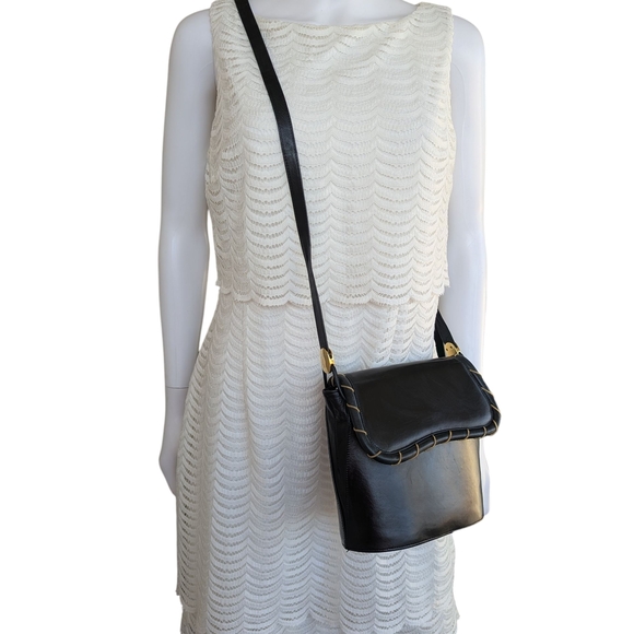 Stuart Weitzman Black Crossbody Bag with Gold Stitching - Picture 3 of 13